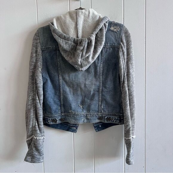 Free People Hooded Denim Distressed Jacket with Removable Hood - Picture 6 of 11